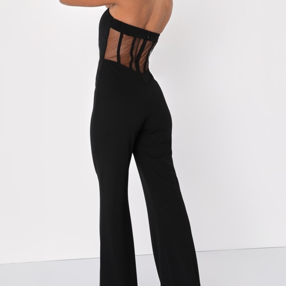 Lulus Fashionista Nights Black Strapless Bustier Wide-leg Jumpsuit - Size M